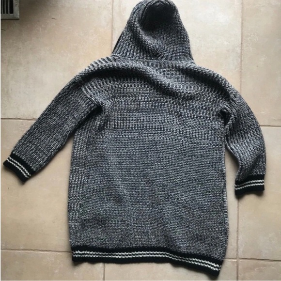 AGGÉL Long Knit Black & White Open Cardigan with Hood Size M EUC - Picture 5 of 16